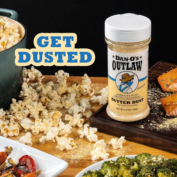 Dan-O's Outlaw Butter Dust Seasoning 6.9 oz - Sugar Free Zero Calorie Dry Spice Blend for Chicken Vegetables Popcorn