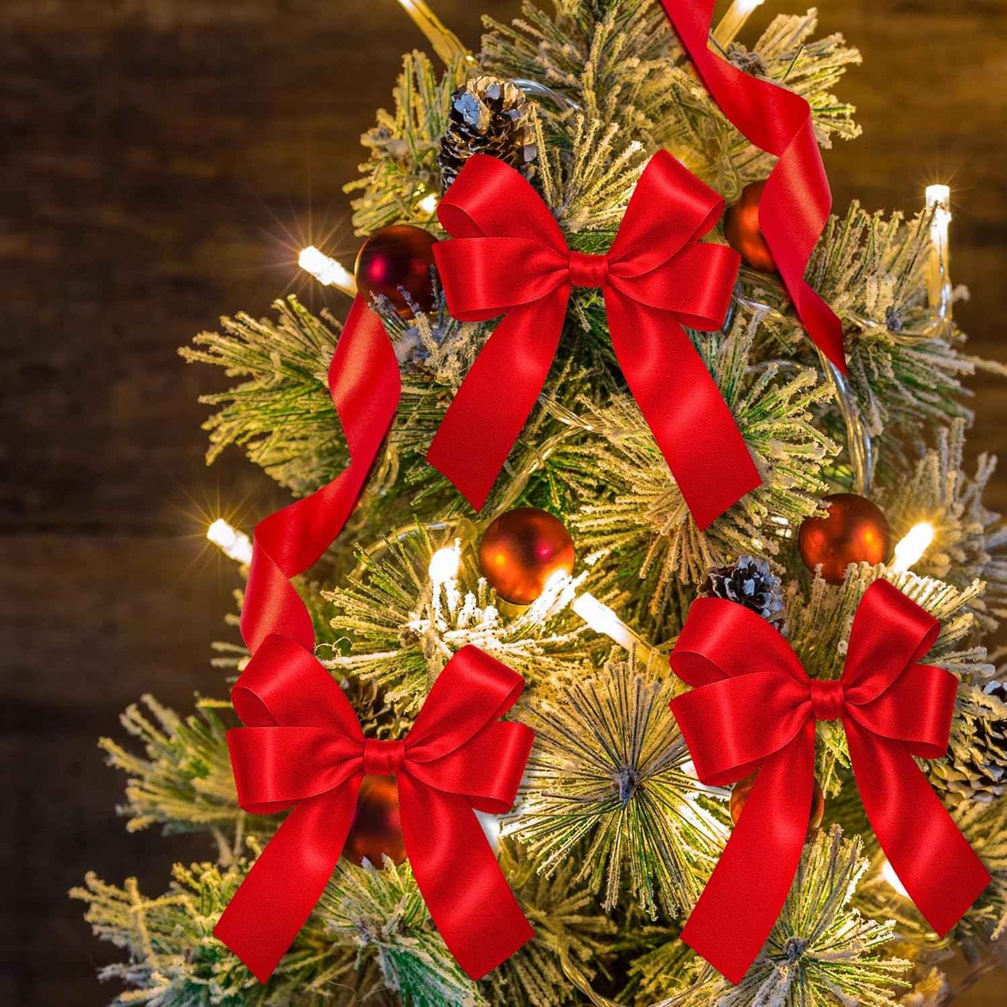 Fullive Red Ribbon 1 1/2 Inch, 30 Yards Red Ribbon for Gift Wrapping, Polyester Satin Christmas Ribbon for Wedding Xmas Tree Valentines Day Decorations DIY Bows Wrapping Bouquet Floral Arrangements