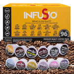InfuSio Coffee Pods Variety Pack, 96 Count, 12 Blends, Compatible with Keurig K-Cup 2.0 Brewers
