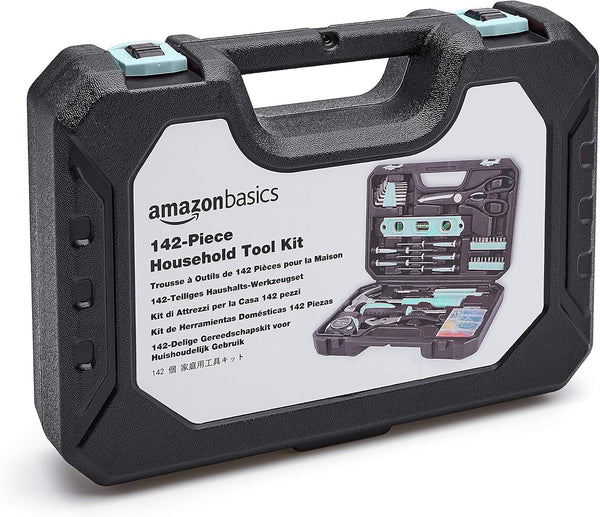 Amazon Basics 142-Piece Household Tool Kit for Home Repair, Hand Tools with Storage Case, 13.39 x 9.25 x 2.95 inch, Turquoise