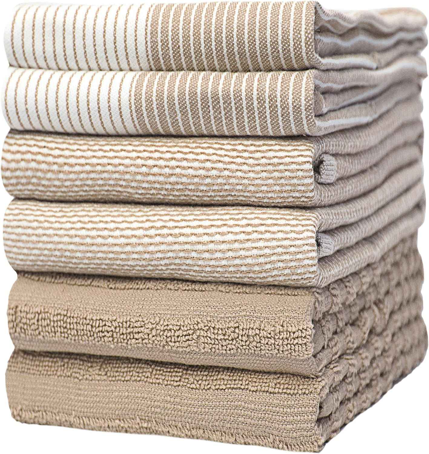 Premium Kitchen Towels (20”x 28”, 6 Pack) | Large Cotton Kitchen Hand Towel | Flat & Terry Dish Cloths | Highly Absorbent Tea Towels Set with Hanging Loop | Gray
