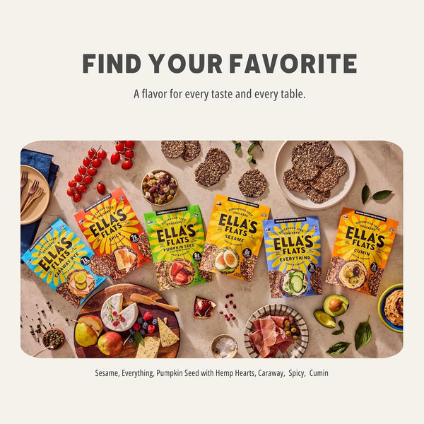 ELLA’S FLATS® Sesame All Seed Savory Crisps – All Natural, Gluten Free, Good Source of Protein, High Fiber, Vegan and Keto Friendly (3 Pack)