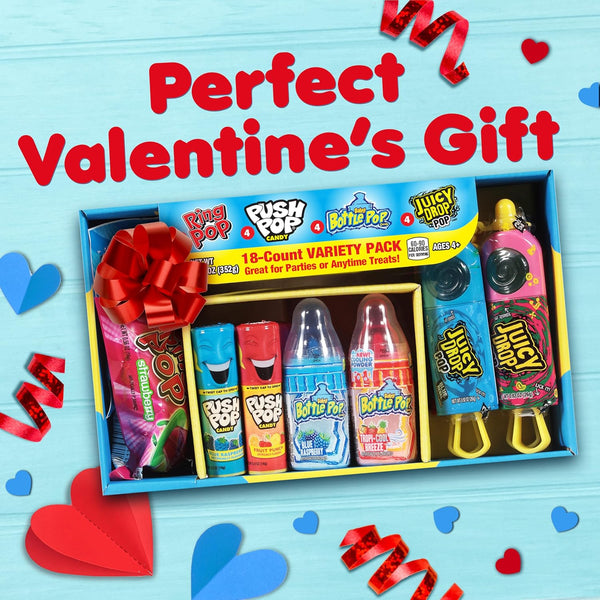 Bazooka Lollipops, 18-Count Assorted Valentine's Candy Variety Pack, Individually Wrapped Lollipops for Parties and Gifts