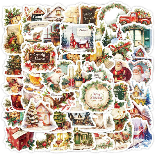 50 PCS Christmas Theme Stickers, Waterproof Xmas Holiday Party Stickers, Kids and Youth Decals for Scrapbook,Xmas Party Favorite (Christmas-01)
