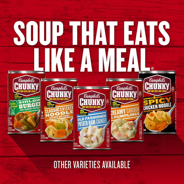 Campbell's Chunky Hearty Bean Soup with Ham, 19 Oz Can, Protein Rich, Microwaveable, Pantry Staple