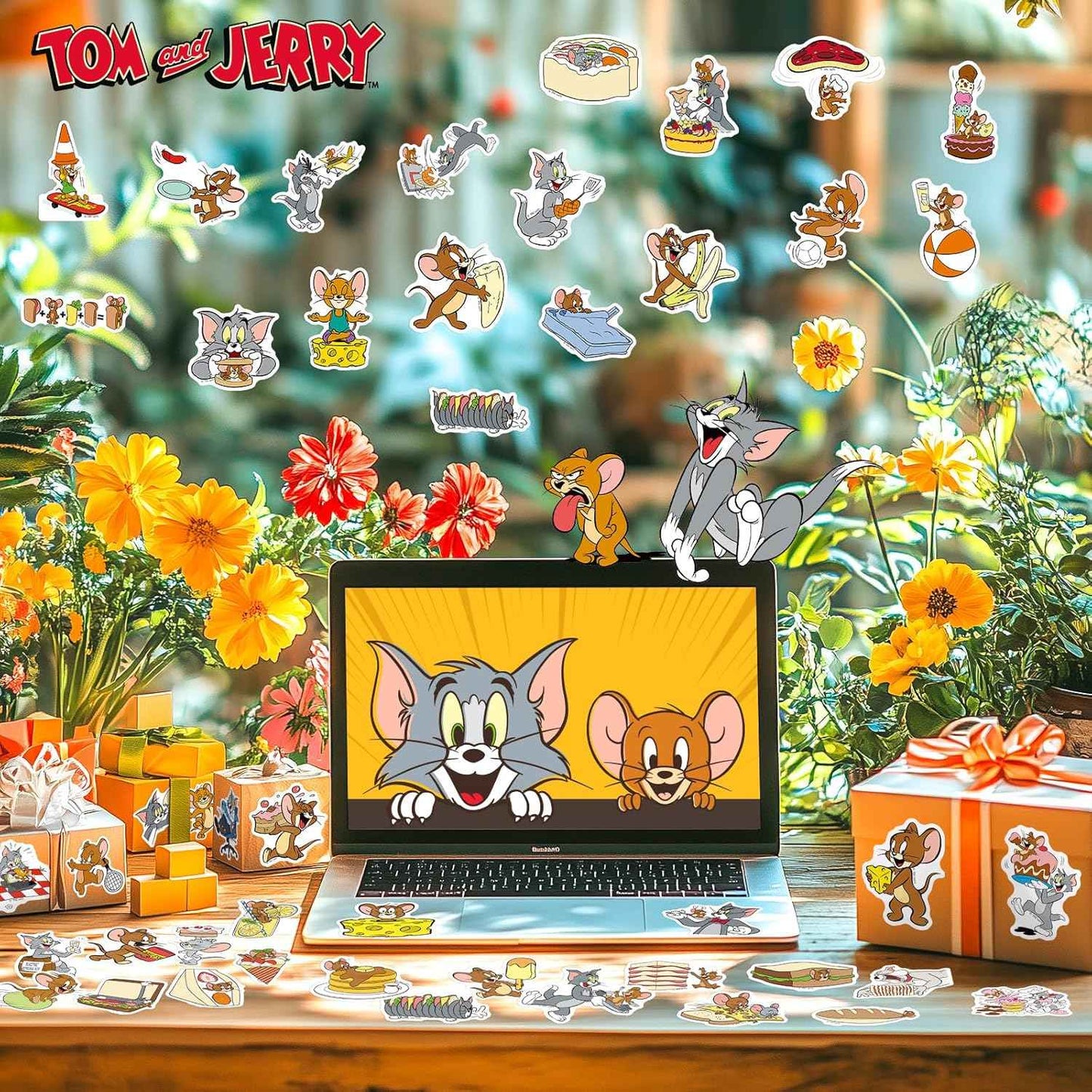 Cat and Mouse Stickers for Water Bottle, Waterproof Stickers Pack Best Friends Theme Scrapbooking Decals for Laptop, Tablet, Skateboard, Indoor/Outdoor for Teens Kids (50pcs)