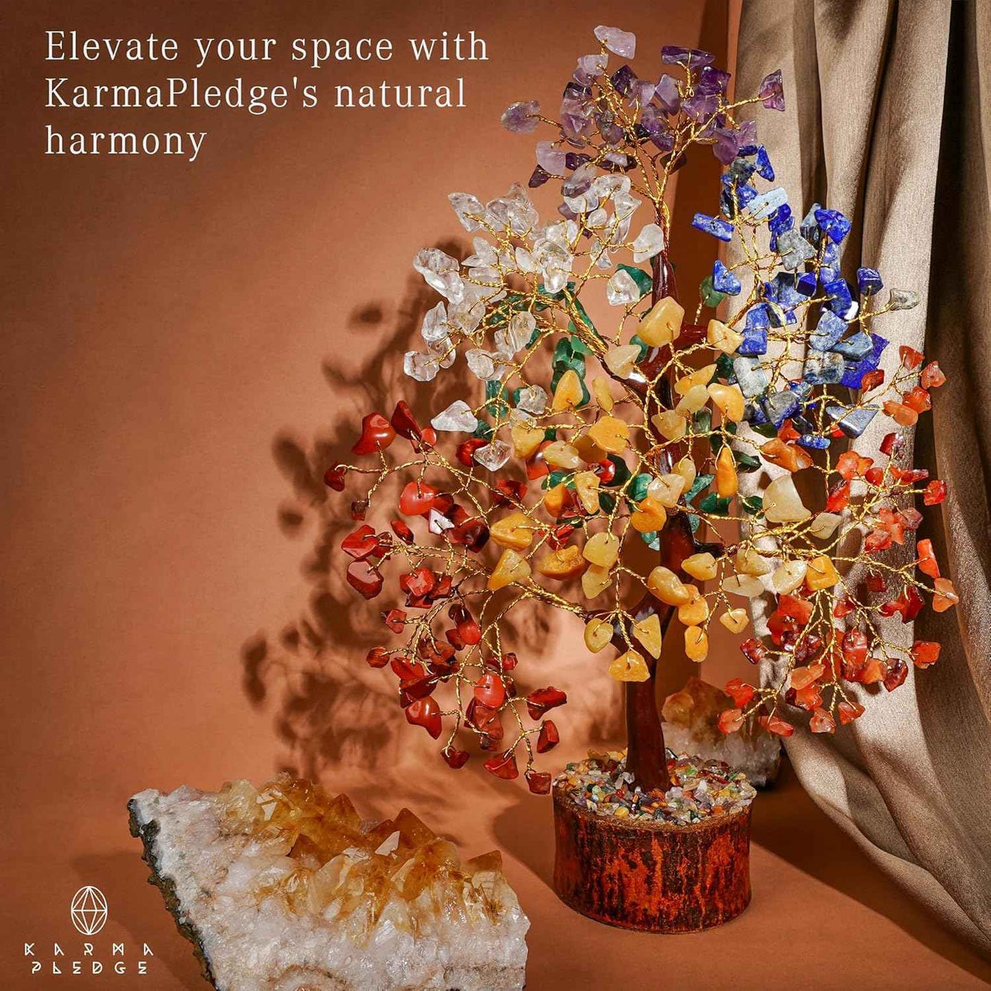 Crystal Tree of Life 7 Chakra Healing Crystals Trees for Home Decor, Office Desk Decor, Boho Decor, Handmade Bonsai Trees for Positive Energy, Money, Good Luck Birthday Gifts for Women, Mom