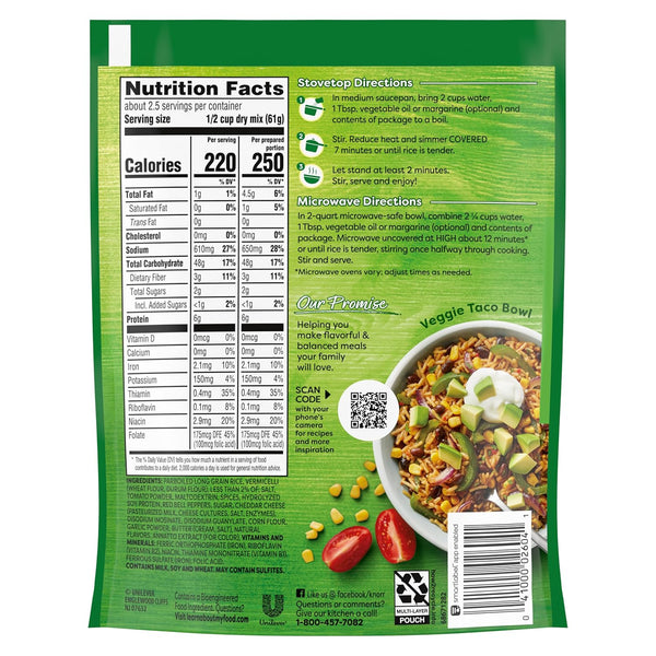 Knorr Rice Sides Taco Rice 5.4 oz, No Artificial Flavors, 7-Minute Prep, Delicious Rice Side Dish