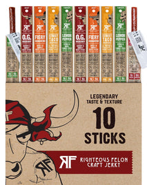 Righteous Felon Variety Meat Sticks, 100% Grass Fed Beef, Turkey & Pork, 10 Count