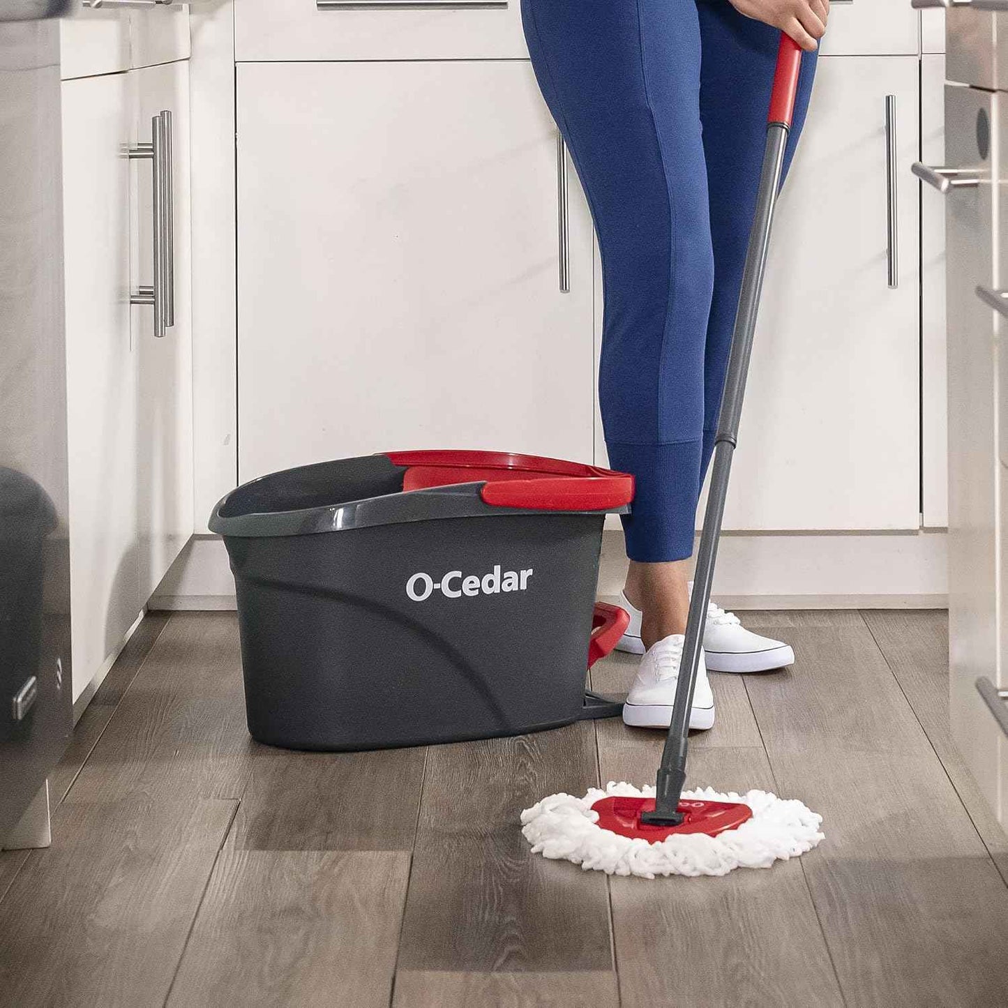 O-Cedar EasyWring Microfiber Spin Mop, Bucket Floor Cleaning System, Red, Gray, Standard