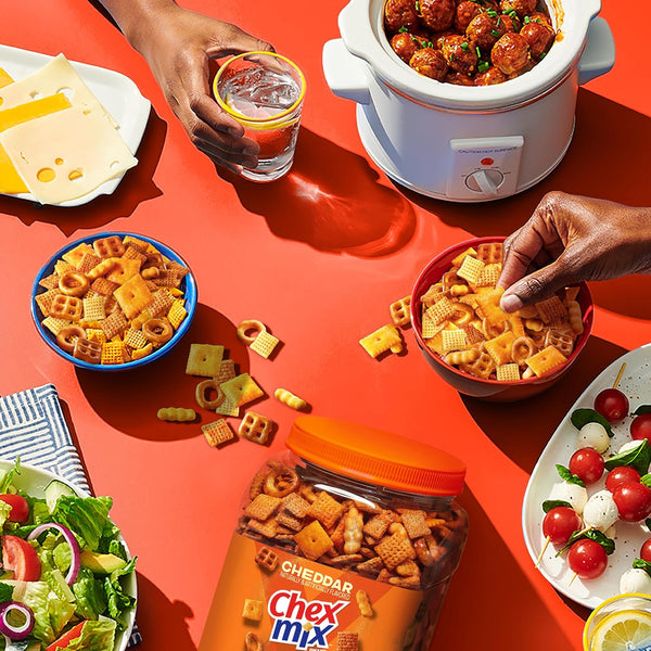 Chex Mix Cheddar Savory Snack Mix, 20 oz tub, resealable