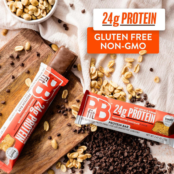 PBfit Peanut Butter Chocolate Protein Bars, 24g Protein, Gluten Free, Vegan, 40-30-30 Macros, 2.47 Oz, Pack of 12