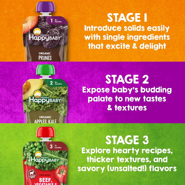 Happy Baby Organics Stage 2 Baby Food Pouches, 10 Count, 4 Ounces Each, Gluten Free, Vegan
