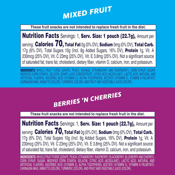 Welch's Fruit Snacks, Mixed Fruit & Berries 'N Cherries Snack Box, Gluten Free, 0.8oz Snack Packs (Pack of 60)