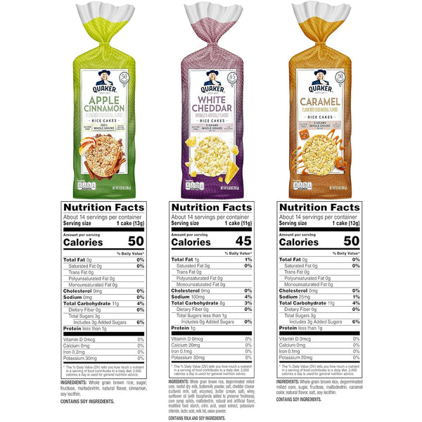 Quaker Large Rice Cakes, 3 Flavor Variety Pack, Gluten Free, 6 Count
