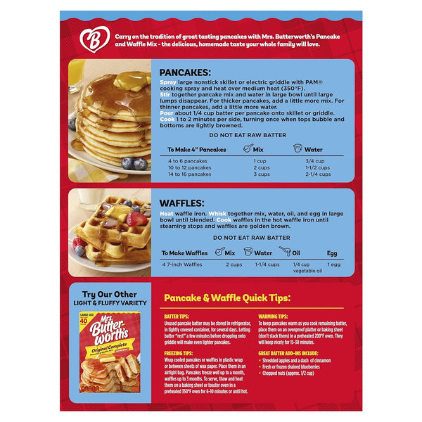 Mrs. Butterworth's Buttermilk Pancake and Waffle Mix, 32 oz, Complete Breakfast Solution, Easy to Make