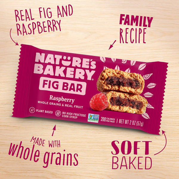 Nature's Bakery Whole Wheat Fig Bars, Raspberry, Real Fruit, Vegan, Non-GMO, Snack bar, 12 twin packs