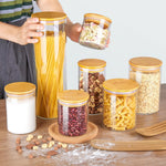 7-pack glass food storage jars with bamboo lids for kitchen organization