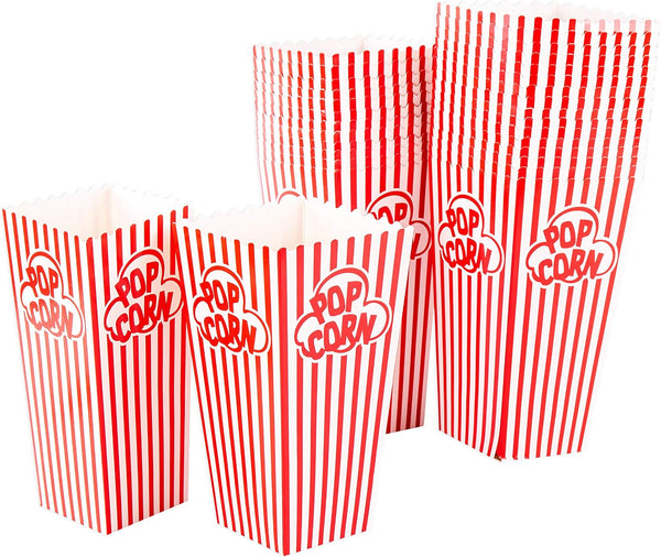 Popcorn containers for home movie theater use, 100 pack, striped white and red paper