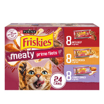 purina friskies gravy wet cat food variety pack, 24-count, 5.5 oz cans, real beef, chicken, or turkey