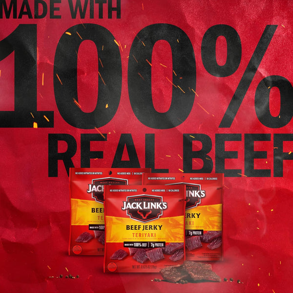 Jack Link's Teriyaki Beef Jerky Multipack, 5 Pack, 0.625 oz Bags, Ready to Eat Protein Snacks