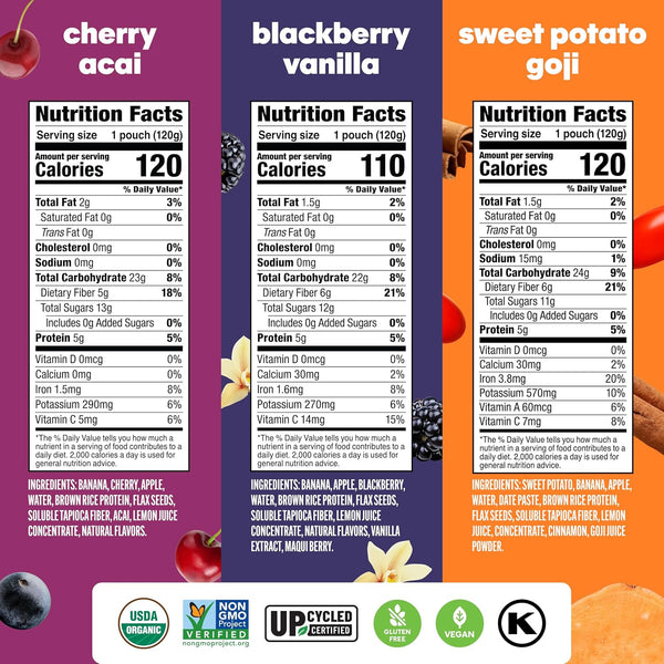 Noka Superfood Fruit Smoothie Pouches Variety Pack, 12 Count, 4.22 oz, Made in USA