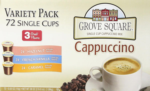 Grove Square Cappuccino Pods Variety Pack Single Serve 72 Count