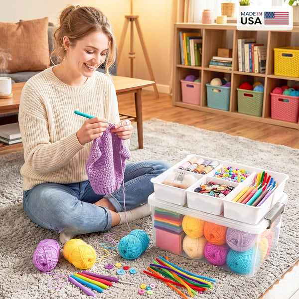 17-Quart Plastic Storage Box with Removable Tray for Arts and Crafts Supplies