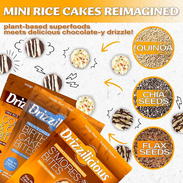 Drizzilicious Mini Rice Cakes Variety Pack, 12 Count, 0.74 oz Each