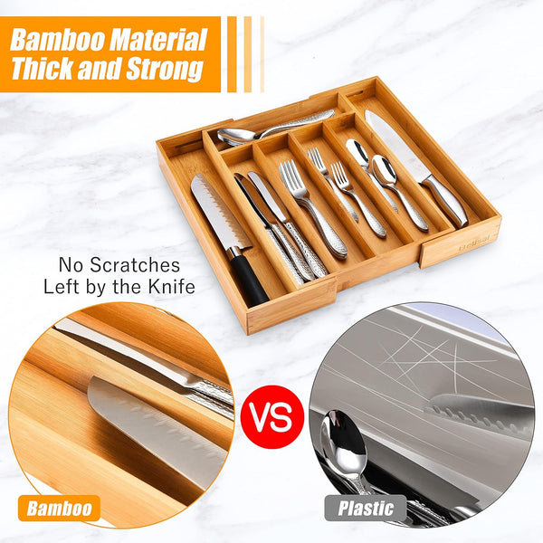 Bamboo Silverware Organizer for Kitchen or Bedroom Utensil Holder