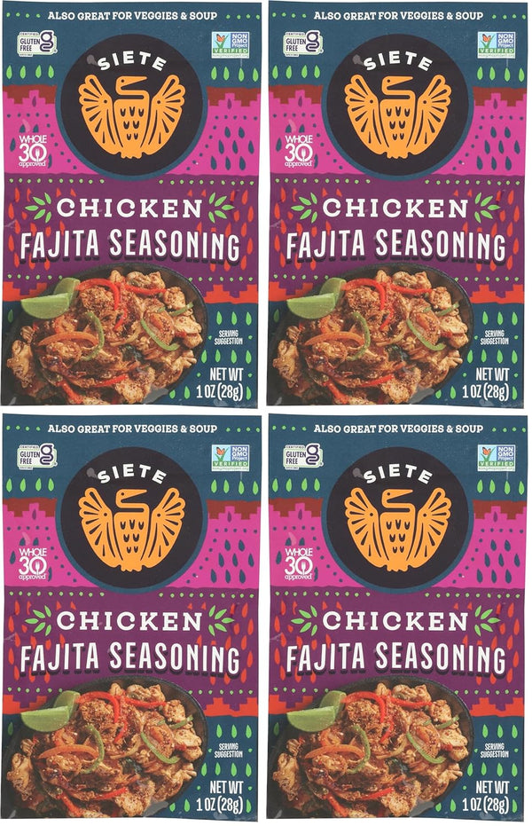 Siete gluten-free chicken fajita seasoning mix for whole30 approved meals, 7 servings, vegan, non-gmo, 1 packet