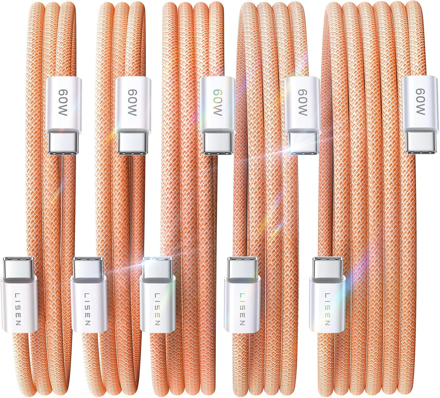 LISEN USB C to USB C Cable, 5-Pack [3.3/3.3/6.6/6.6/10FT] for iPhone 17 Charger Cord, 60W C to C Cable Fast Charging for iPad, iPhone 16 15 Pro Max, Galaxy S25/S24 USBC to USBC Cable Gifts for Men
