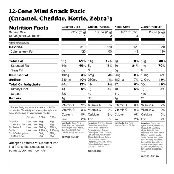 Popcorn Variety Pack with 12 Mini Cones