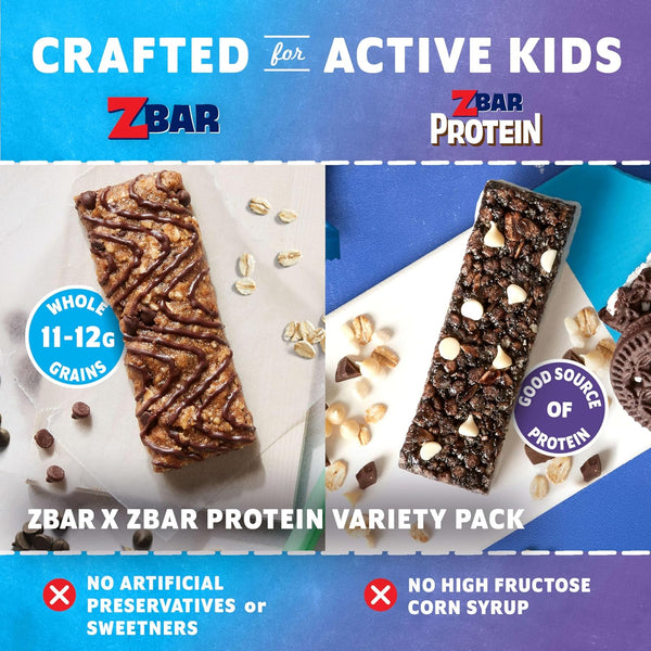 Zbar Protein Variety Pack Soft-Baked Energy Snack Bars with Organic Oats 6 Flavors Granola Bars