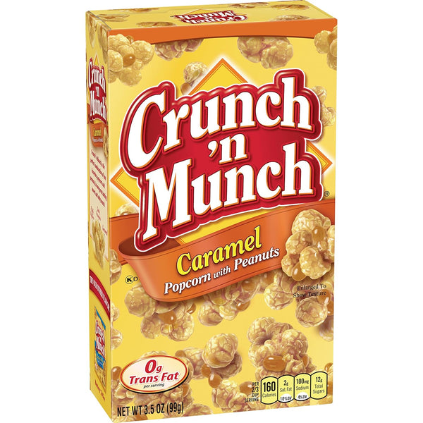Snack box of caramel popcorn with peanuts, 3.5 oz, 12-pack