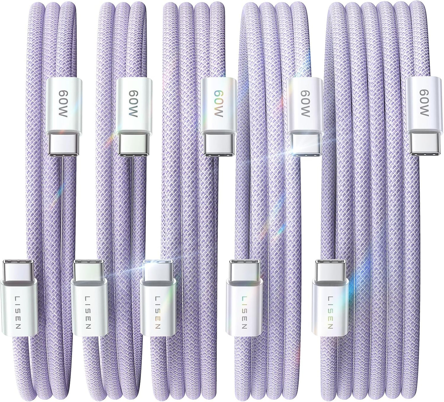 LISEN USB C to USB C Cable, 5-Pack [3.3/3.3/6.6/6.6/10FT] for iPhone 17 Charger Cord, 60W C to C Cable Fast Charging for iPad, iPhone 16 15 Pro Max, Galaxy S25/S24 USBC to USBC Cable Gifts for Men
