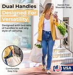 VeraMia Canvas Grocery Bag 3pc XL Set with Real Pockets, Long Shoulder Strap and Short Handle. Heavy Duty, Foldable, Washable