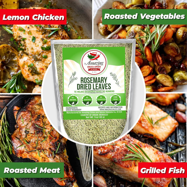 Dried Rosemary Leaves, 3 oz, Premium All Natural, Farm Fresh, Rich Savory Flavor by Amazing Chiles & Spices