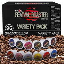 InfuSio Coffee Pods Variety Pack, 96 Count, 12 Crafted Medium & Dark Roast Blends, Compatible with Keurig 2.0 Brewers