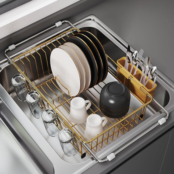Stainless Steel Dish Drying Rack for Kitchen Sink with Utensil Holder