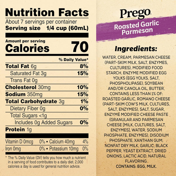 Prego Alfredo Sauce with Roasted Garlic and Parmesan, 14.5 oz Jar