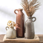 Ceramic Vases Set of 3, Neutral Rustic Farmhouse Vase with Handle, Decorative Flower Vases Home Decor Modern Boho Pampass Vase for Table Mantel Entryway Shelf Living Room Kitchen Bathroom - Brown