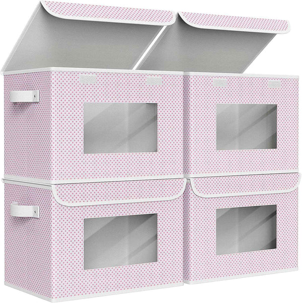 Univivi Fabric Foldable Storage Boxes [4-Pack] Large Collapsible Stackable Storage Bins with Lids, Closet Organizers and Storage Cube Basket for Home, Office, Bedroom (Gray, 17“ x 12” x 12")