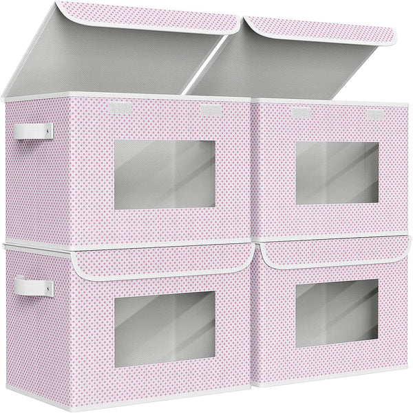 Large Collapsible Stackable Storage Bins with Lids for Home and Office