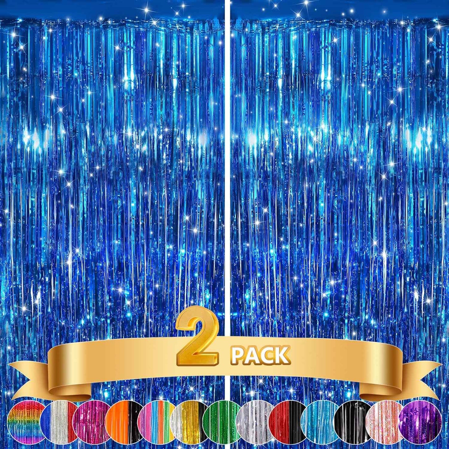 GCB 2Pack Black Metallic Tinsel Foil Fringe Curtains, Black Foil Curtain Backdrop, Photo Booth Props for Birthday Wedding Baby Shower Bachelorette Xmas Celebration Party Decorations Door Streamers