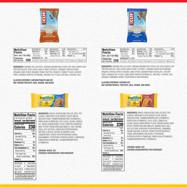 CLIF BAR Energy Bars and belVita Breakfast Biscuits Variety Pack, 30 Count
