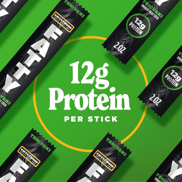 Grass Fed Beef and Pork Meat Sticks, 12g Protein, Teriyaki, 2 oz, Pack of 20
