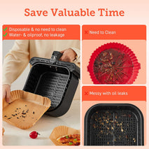 Cosori Air Fryer Liners, 100 PCS Square Disposable Paper Liners, Non-Stick Silicone Oil Coating, Little to No Cleaning, 7.9" Unbleached Food Grade, Resistant to 465°F, Thickened Not Easy to Break