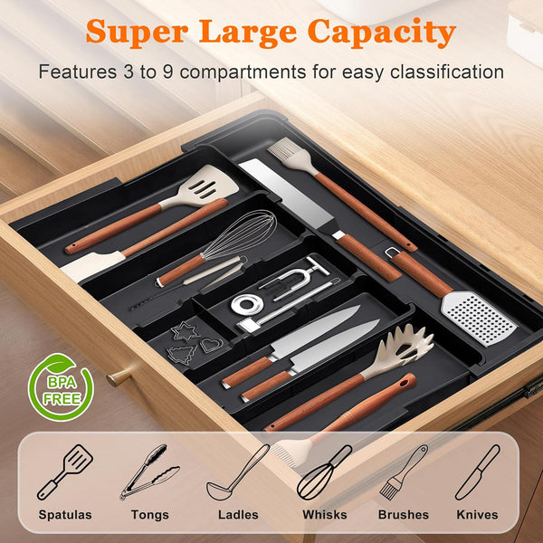Large Utensil Drawer Organizer Expandable Silverware Organizer for Kitchen Drawer Adjustable Cooking Utensil Holder