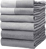 Premium Gray 20”x 28” Large Cotton Kitchen Hand Towels 6 Pack with Hanging Loop
